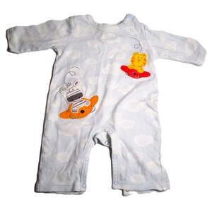 First Moments Unisex Infant Sleeper Blue with White Clouds Dog Cat Size 3-6 Mos